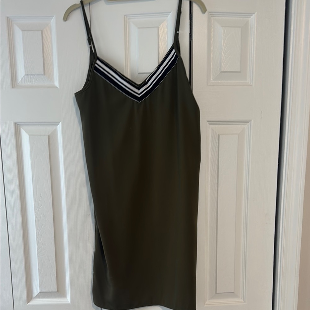 Molly Bracken Olive Dress with Black and White Stripes